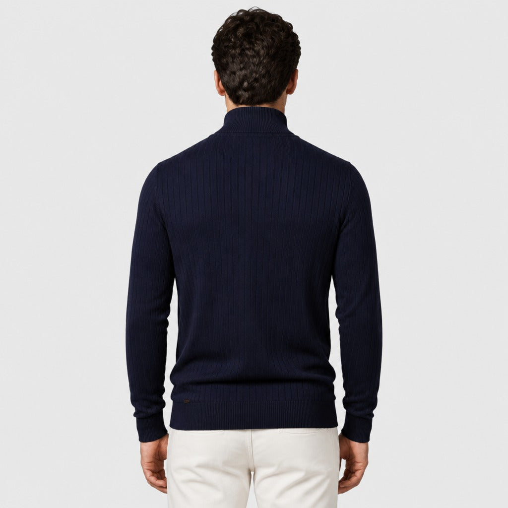 Men’s Cotton High Neck Zip Sweatshirt Navy Blue back
