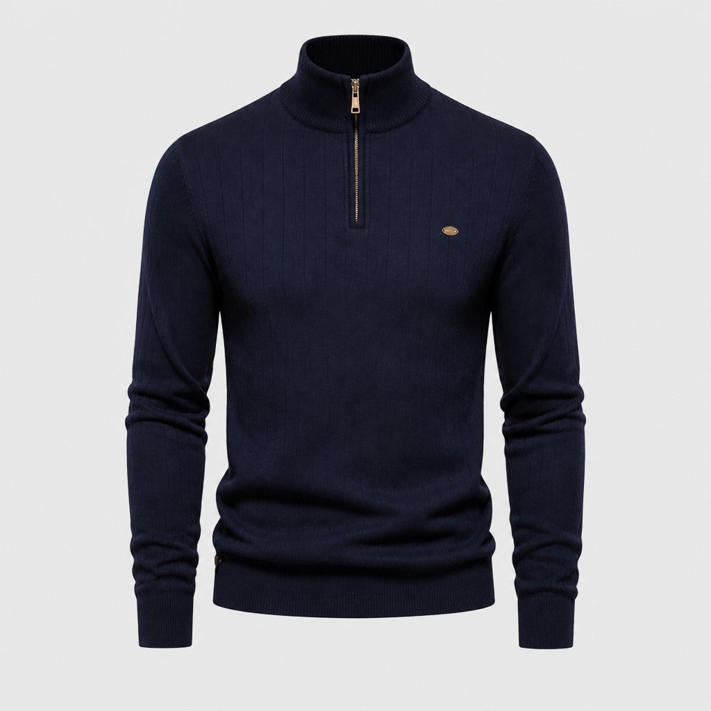 Men’s Cotton High Neck Zip Sweatshirt Navy Blue product front