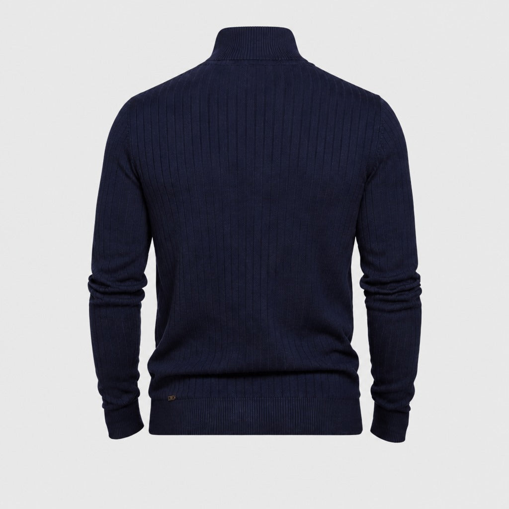 Men’s Cotton High Neck Zip Sweatshirt Navy Blue product back