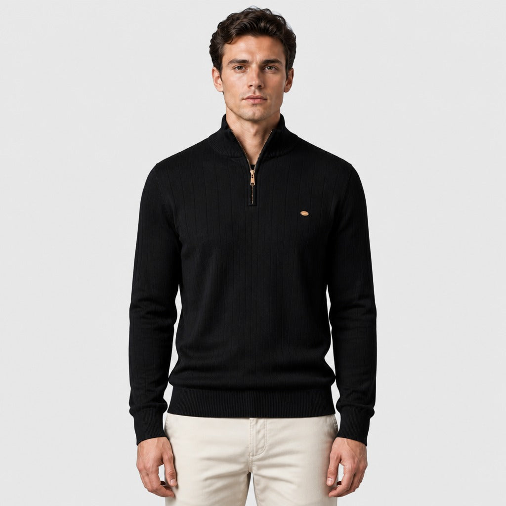 Men’s Cotton High Neck Zip Sweatshirt Black