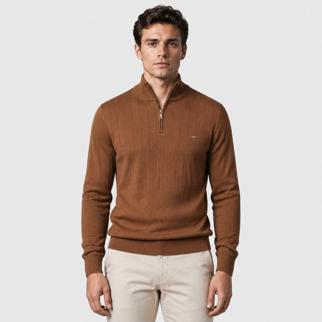 Men’s Cotton High Neck Zip Sweatshirt Brown