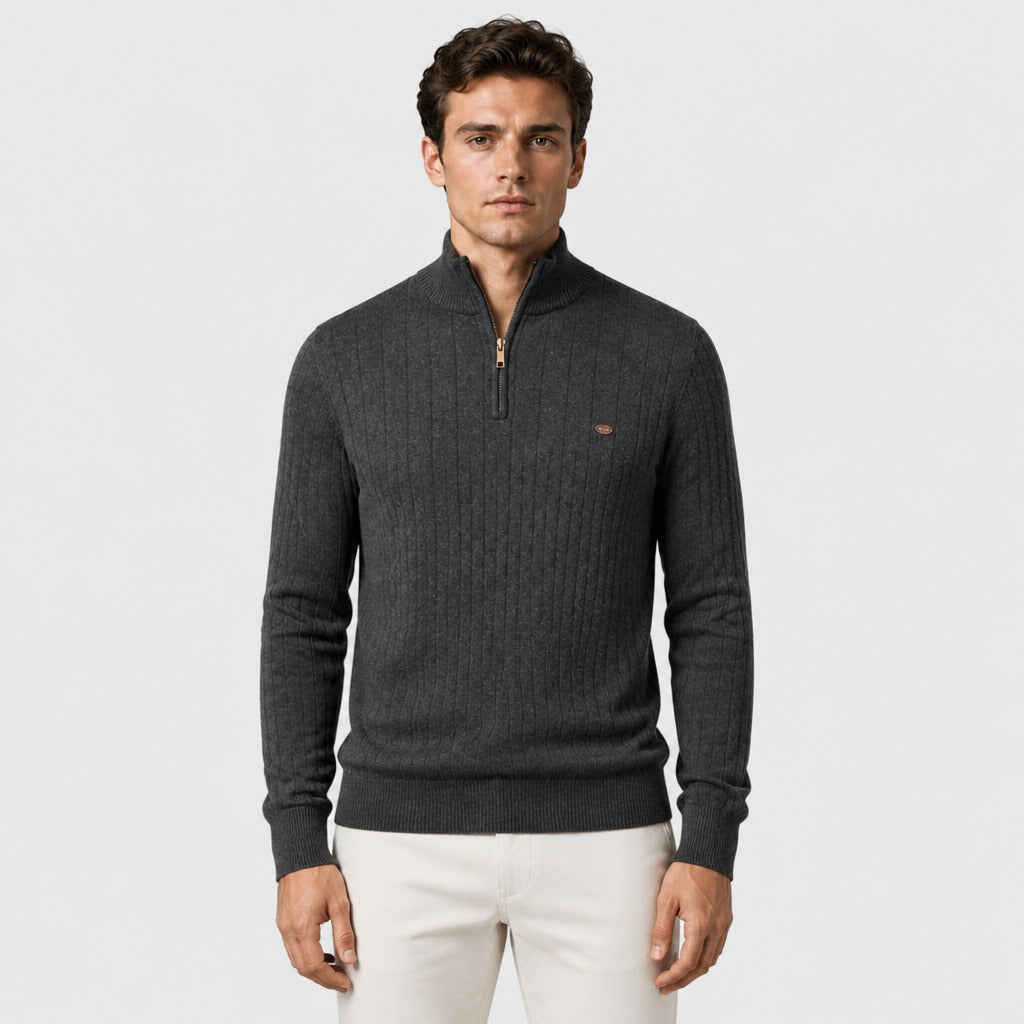 Men’s Cotton High Neck Zip Sweatshirt Grey