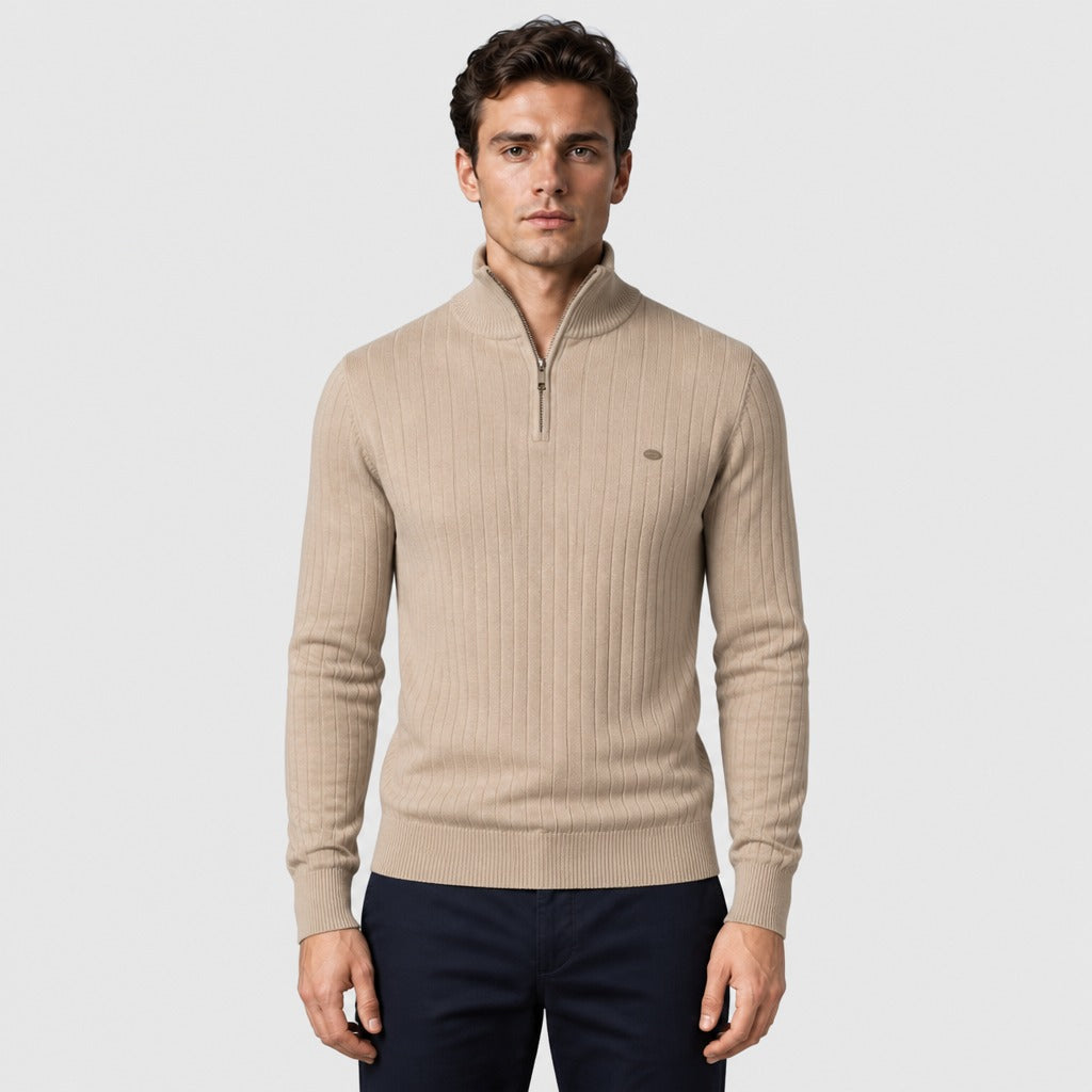 Men’s Cotton High Neck Zip Sweatshirt Beige