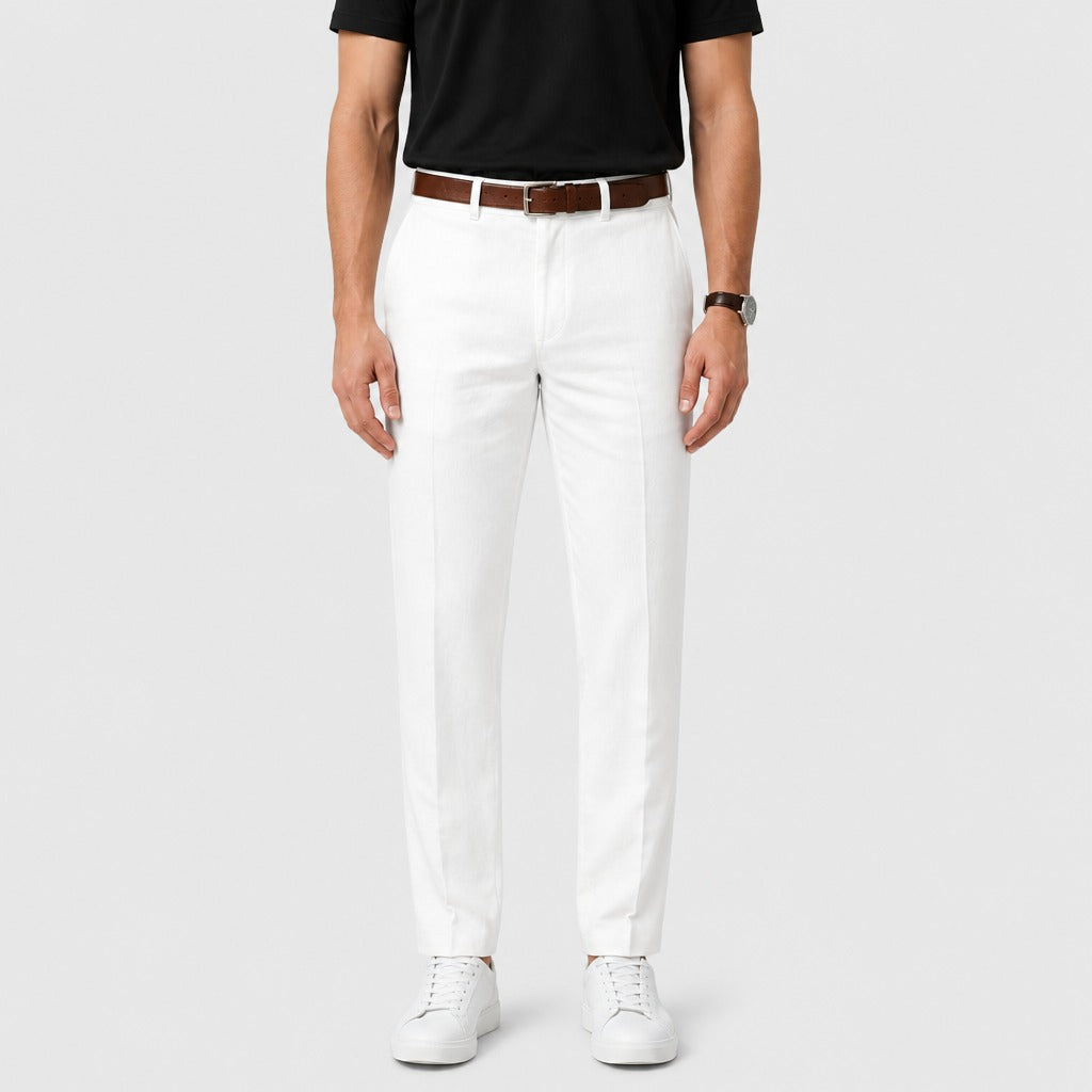 Men’s Cotton Linen Ankle Length Trousers White front