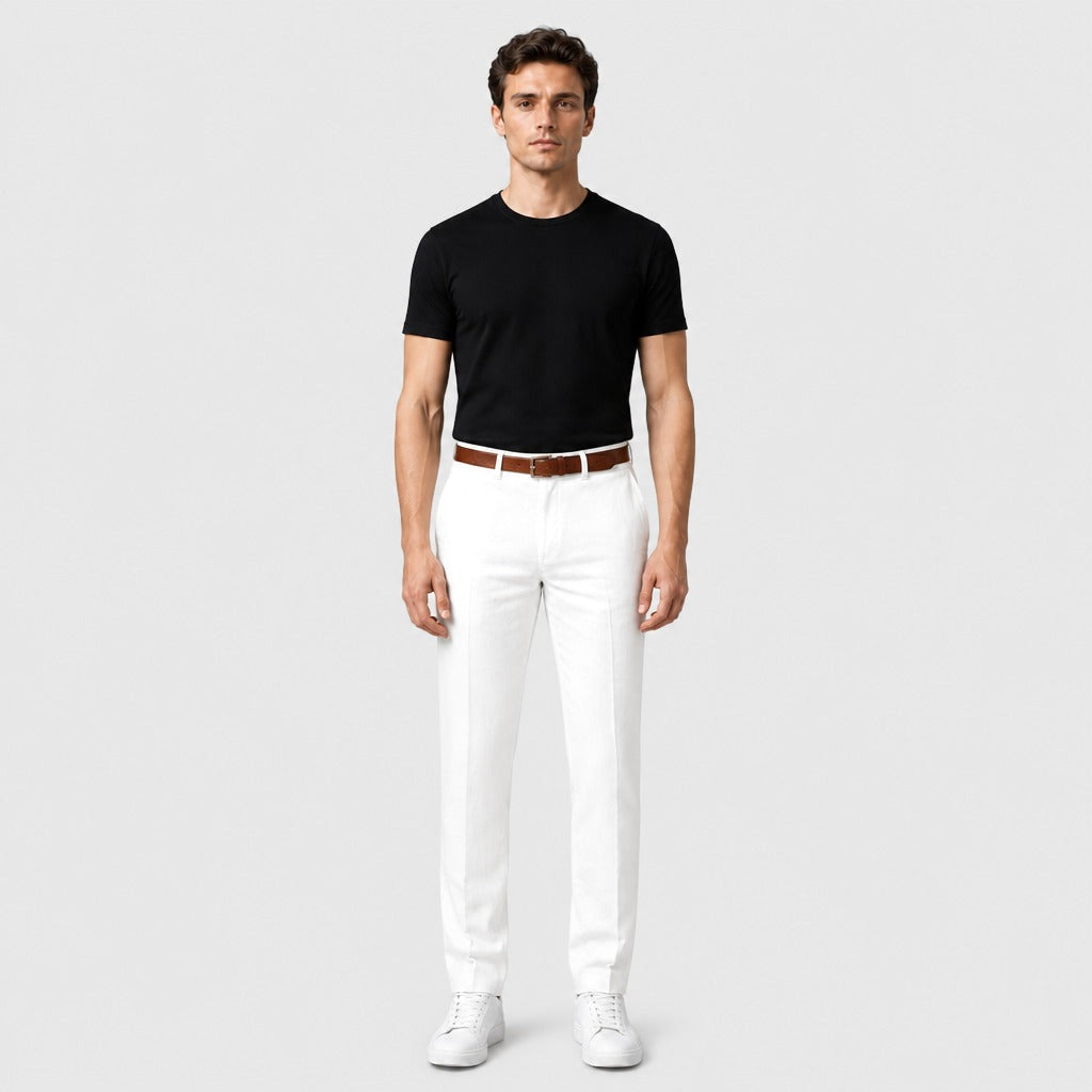 Men’s Cotton Linen Ankle Length Trousers White full length