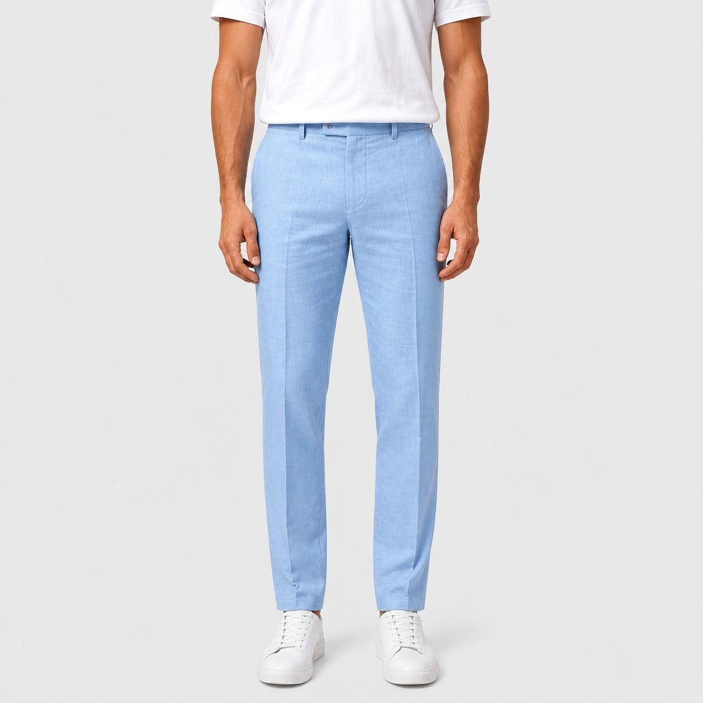 Men’s Cotton Linen Ankle Length Trousers Blue