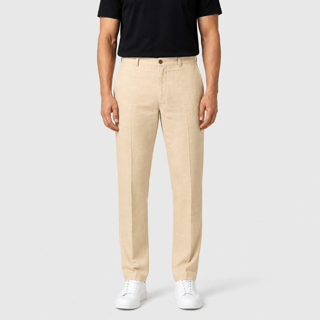 Men’s Cotton Linen Ankle Length Trousers Beige