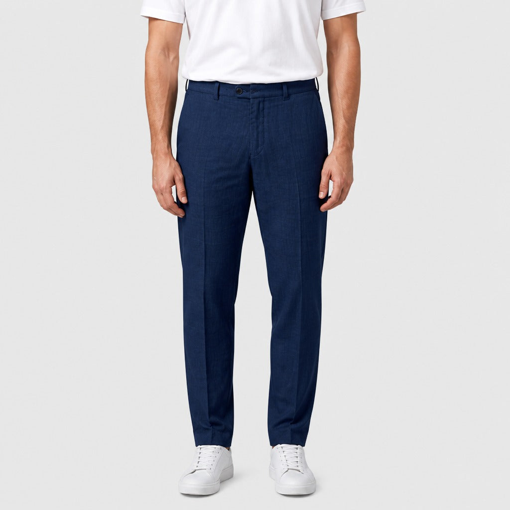 Men’s Cotton Linen Ankle Length Trousers Navy Blue