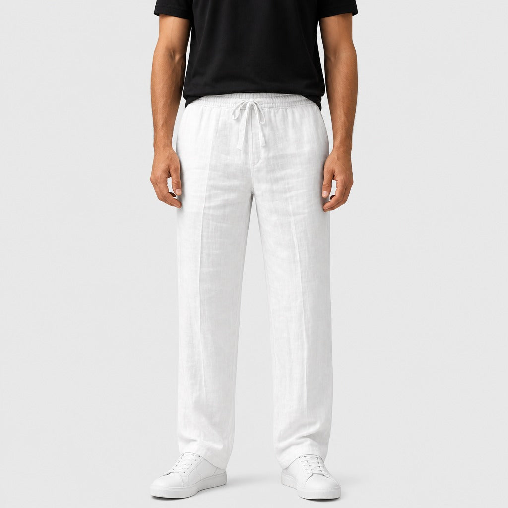 Men’s Cotton Linen Drawstring Harem Trousers White front
