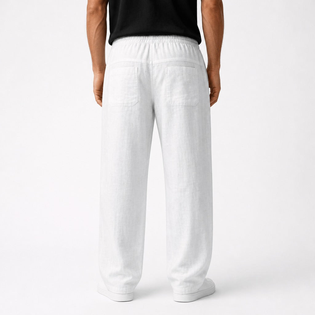 Men’s Cotton Linen Drawstring Harem Trousers White back