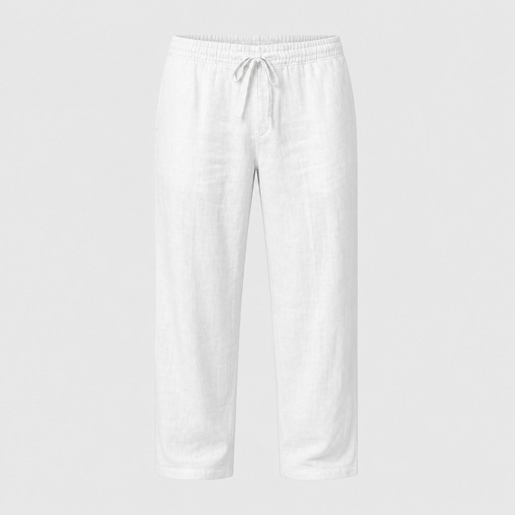 Men’s Cotton Linen Drawstring Harem Trousers White product front