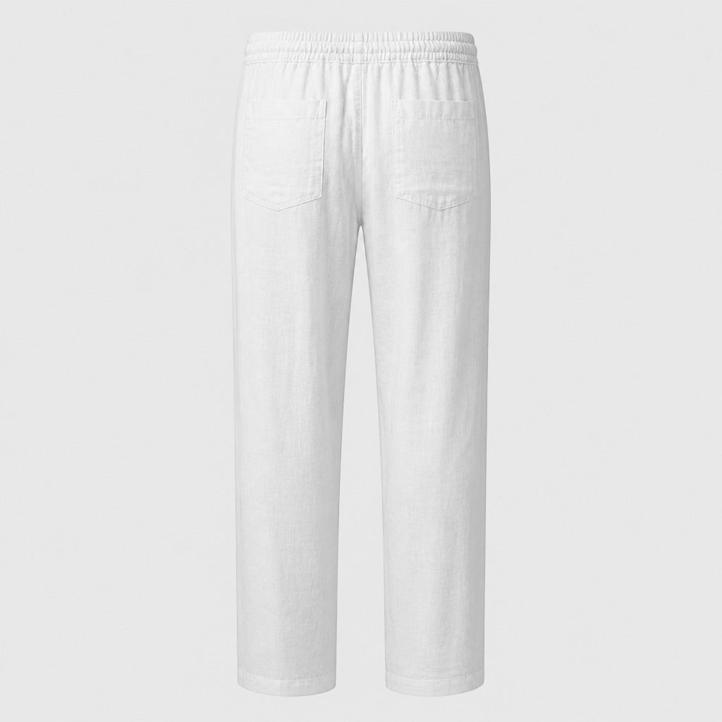 Men’s Cotton Linen Drawstring Harem Trousers White product back
