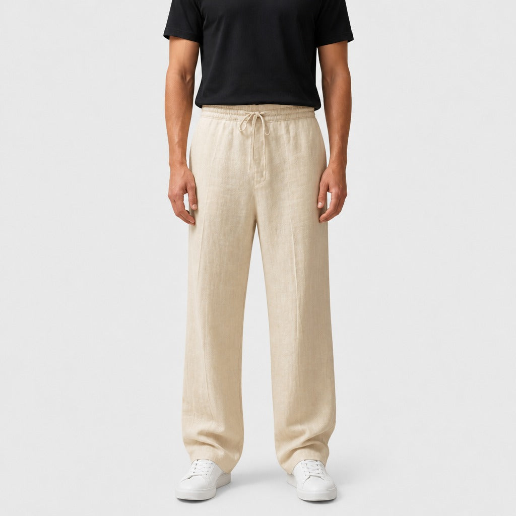 Men’s Cotton Linen Drawstring Harem Trousers Khaki