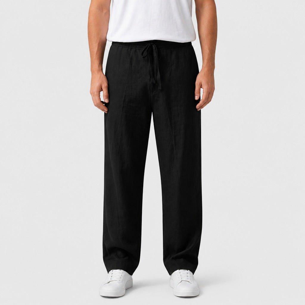 Men’s Cotton Linen Drawstring Harem Trousers Black