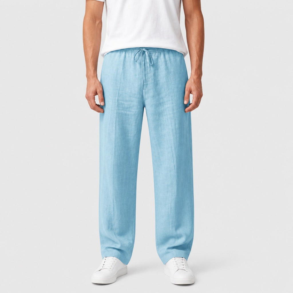 Men’s Cotton Linen Drawstring Harem Trousers Baby Blue