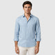 Men’s Cotton Linen Shirt with Turn-Down Collar Blue front