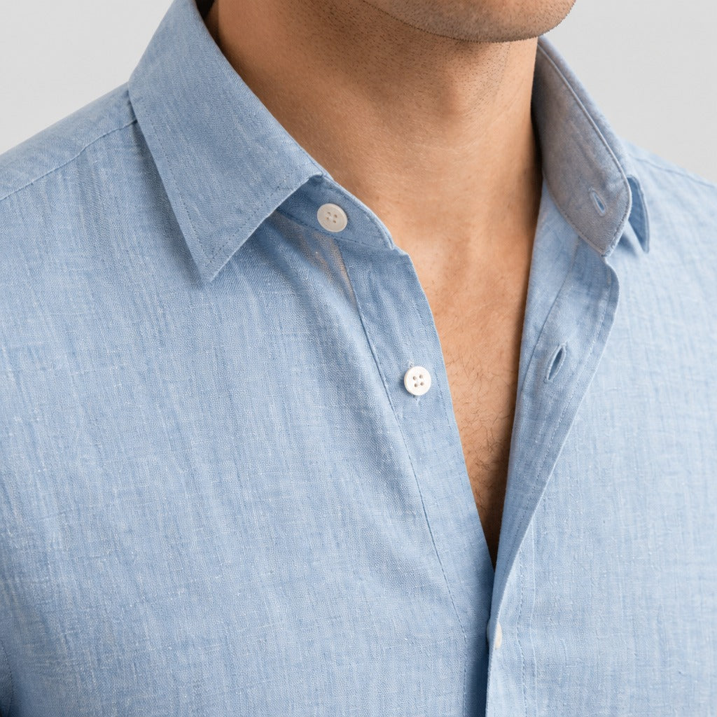 Men’s Cotton Linen Shirt with Turn-Down Collar detail
