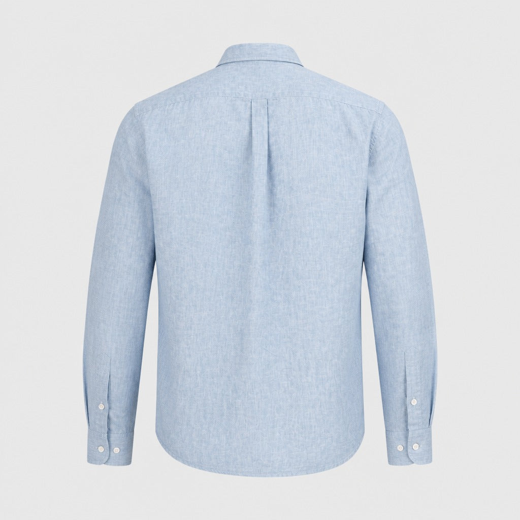 Men’s Cotton Linen Shirt with Turn-Down Collar Blue product back