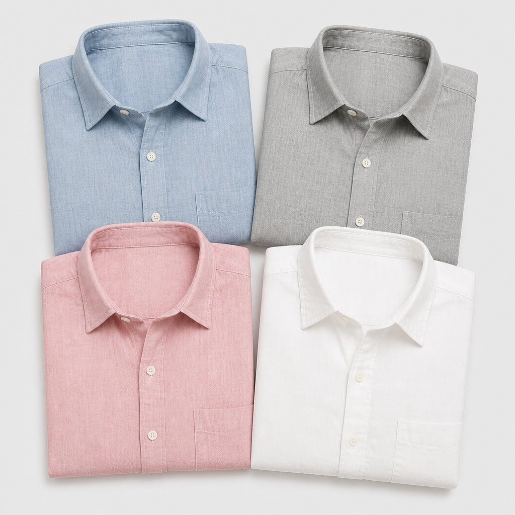 Men’s Cotton Linen Shirt with Turn-Down Collar