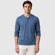 Men’s Cotton Linen Textured Henley Top Blue front