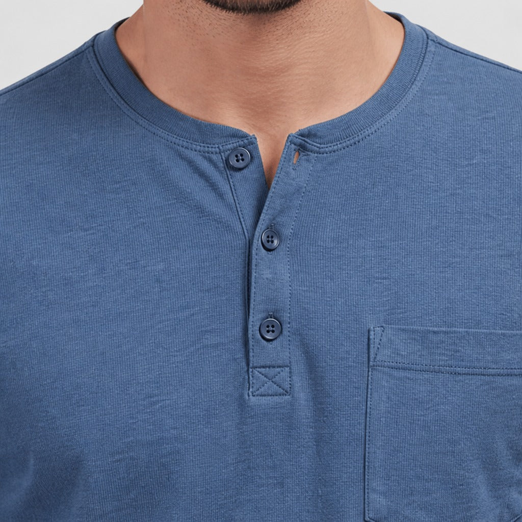 Men’s Cotton Linen Textured Henley Top detail