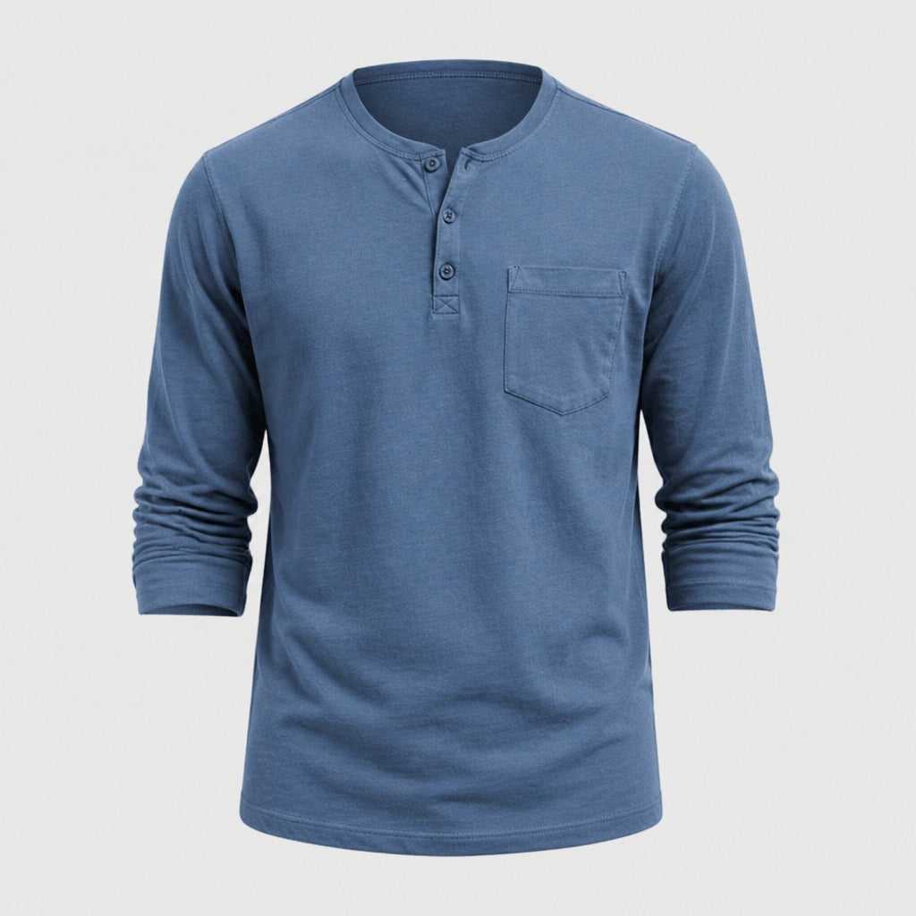 Men’s Cotton Linen Textured Henley Top Blue product front