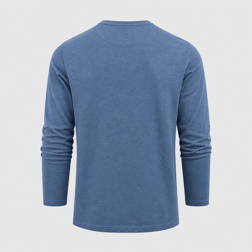 Men’s Cotton Linen Textured Henley Top Blue product back
