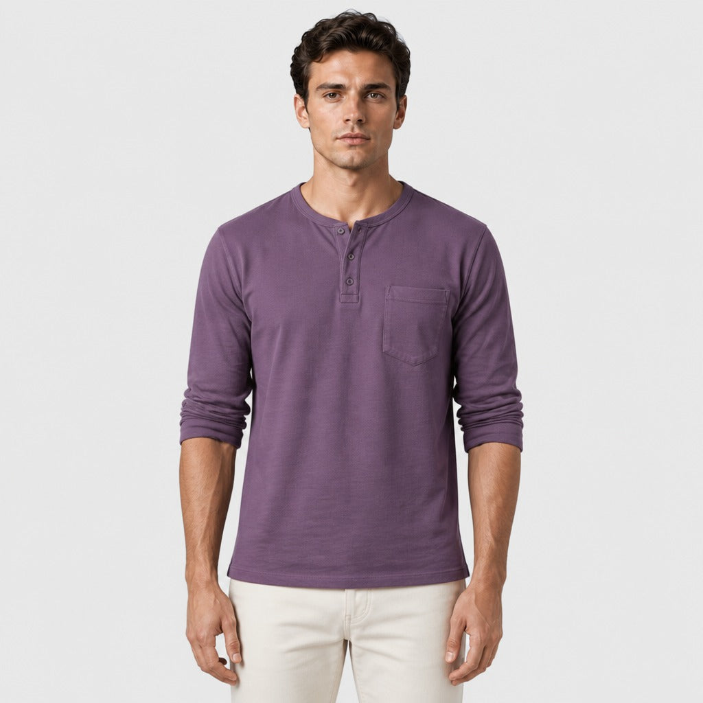 Men’s Cotton Linen Textured Henley Top Violet