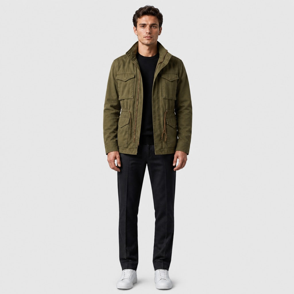 Men’s Cotton Military Field Jacket Green full length
