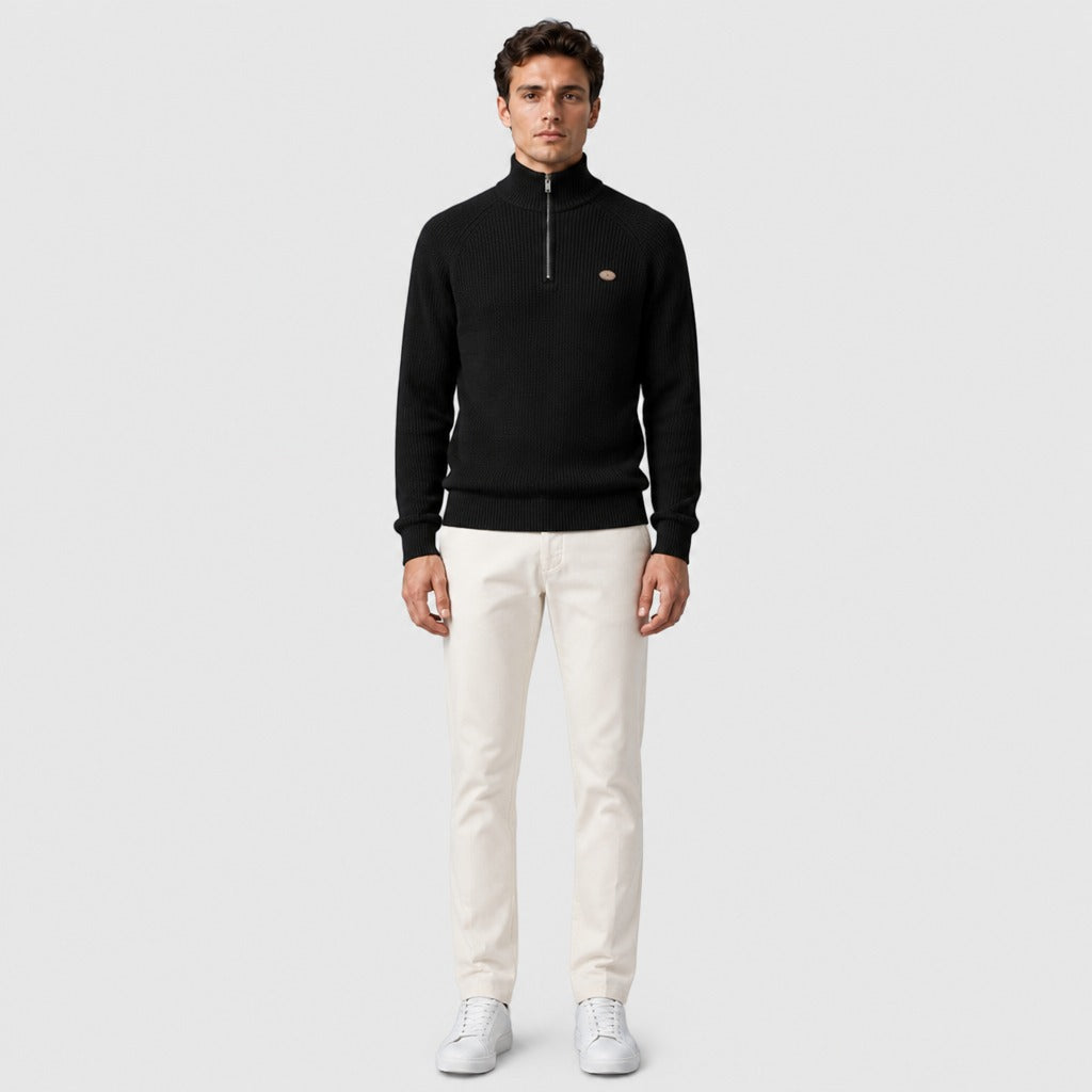 Men’s Cotton Stretch High Collar Zip Jumper Black full length