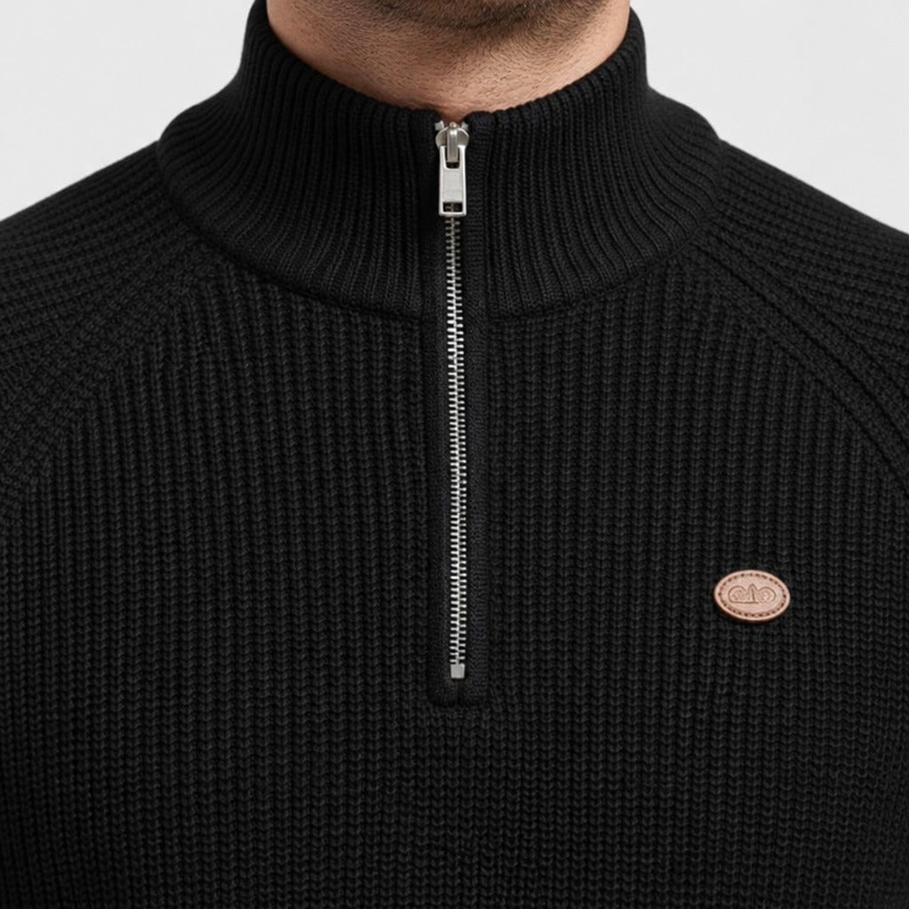 Men’s Cotton Stretch High Collar Zip Jumper detail