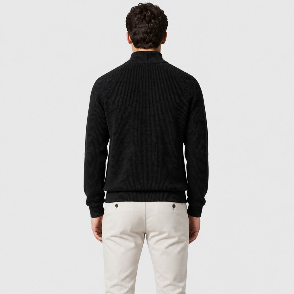 Men’s Cotton Stretch High Collar Zip Jumper Black back