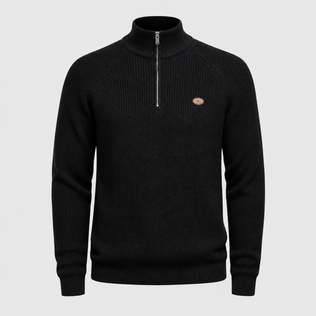 Men’s Cotton Stretch High Collar Zip Jumper Black product front
