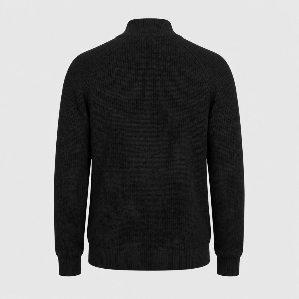 Men’s Cotton Stretch High Collar Zip Jumper Black product back