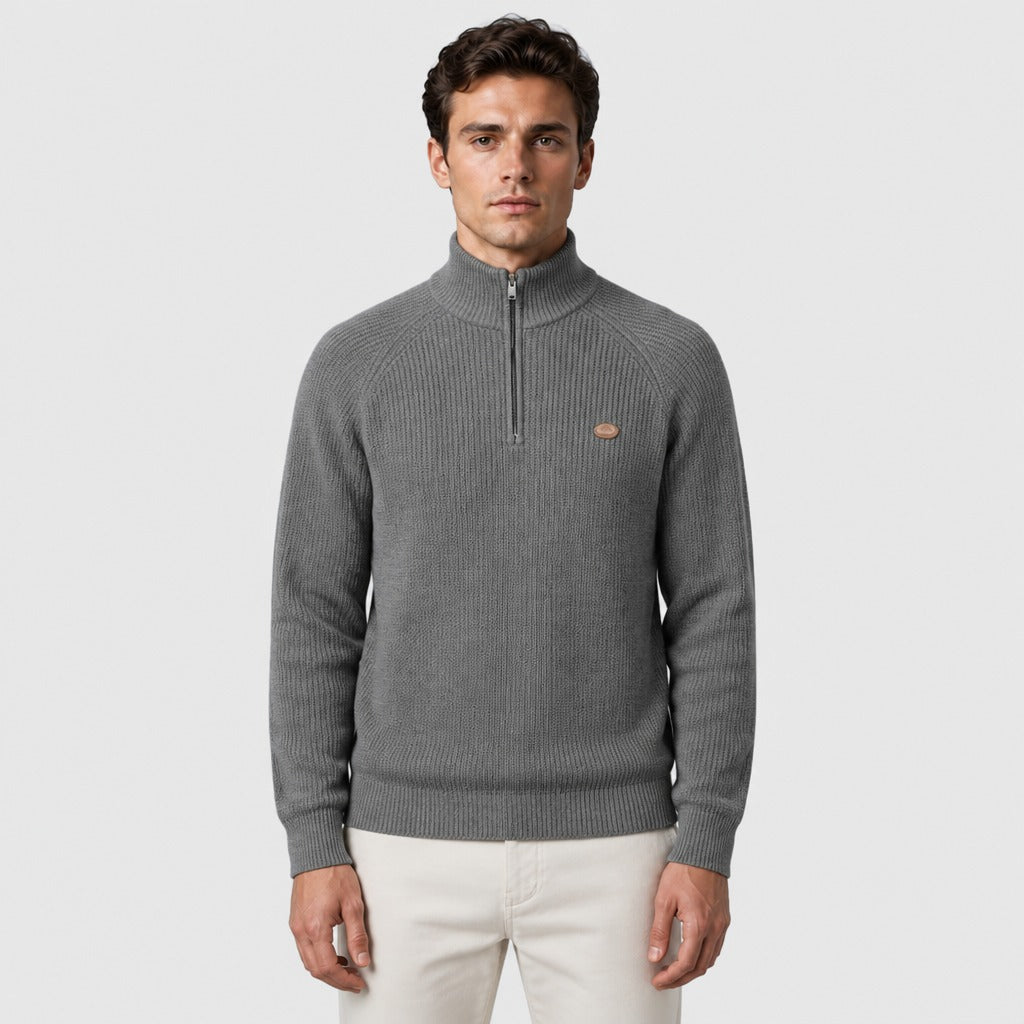 Men’s Cotton Stretch High Collar Zip Jumper Grey