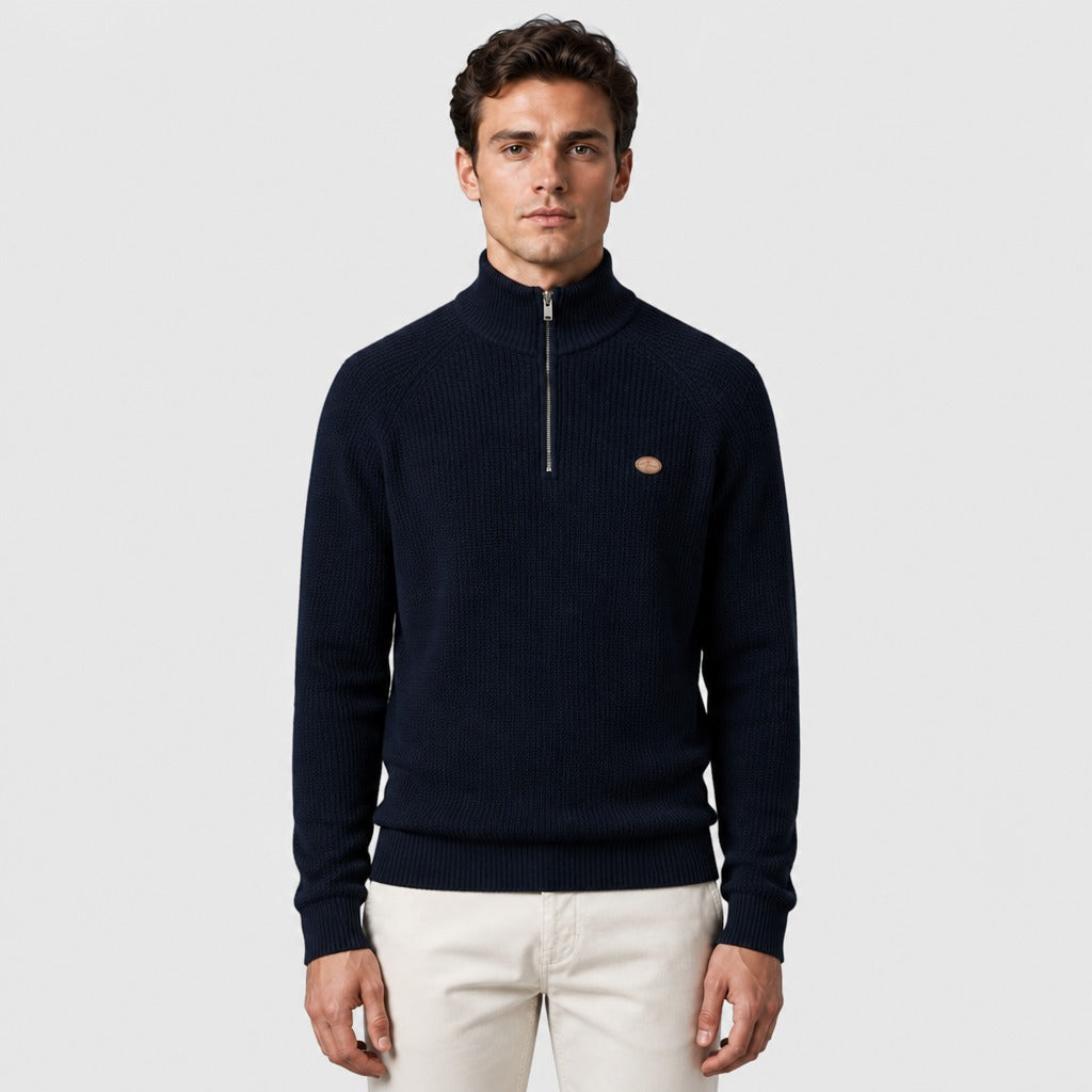 Men’s Cotton Stretch High Collar Zip Jumper Navy Blue