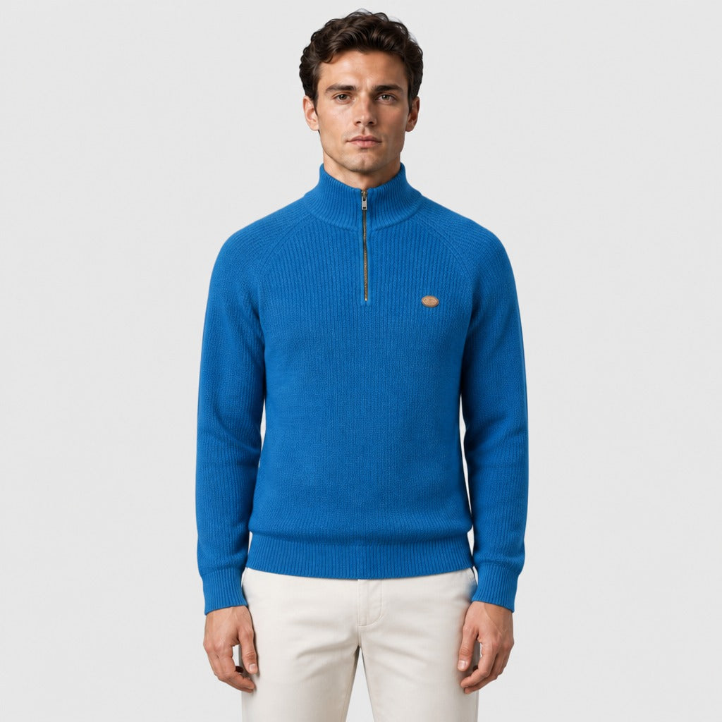 Men’s Cotton Stretch High Collar Zip Jumper Blue