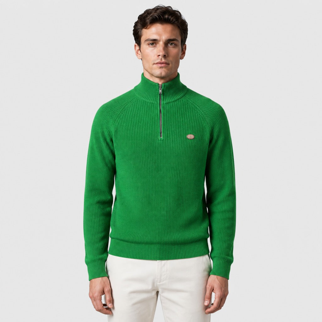 Men’s Cotton Stretch High Collar Zip Jumper Green