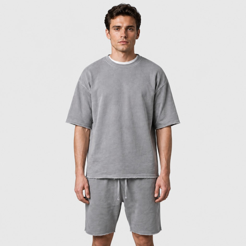 Men’s Cotton T-Shirt and Shorts Set Grey front