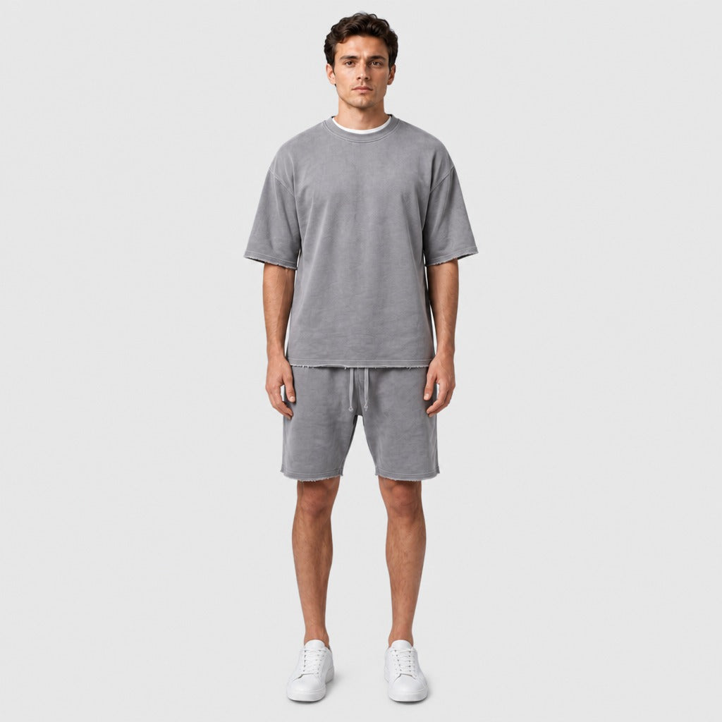 Men’s Cotton T-Shirt and Shorts Set Grey full length
