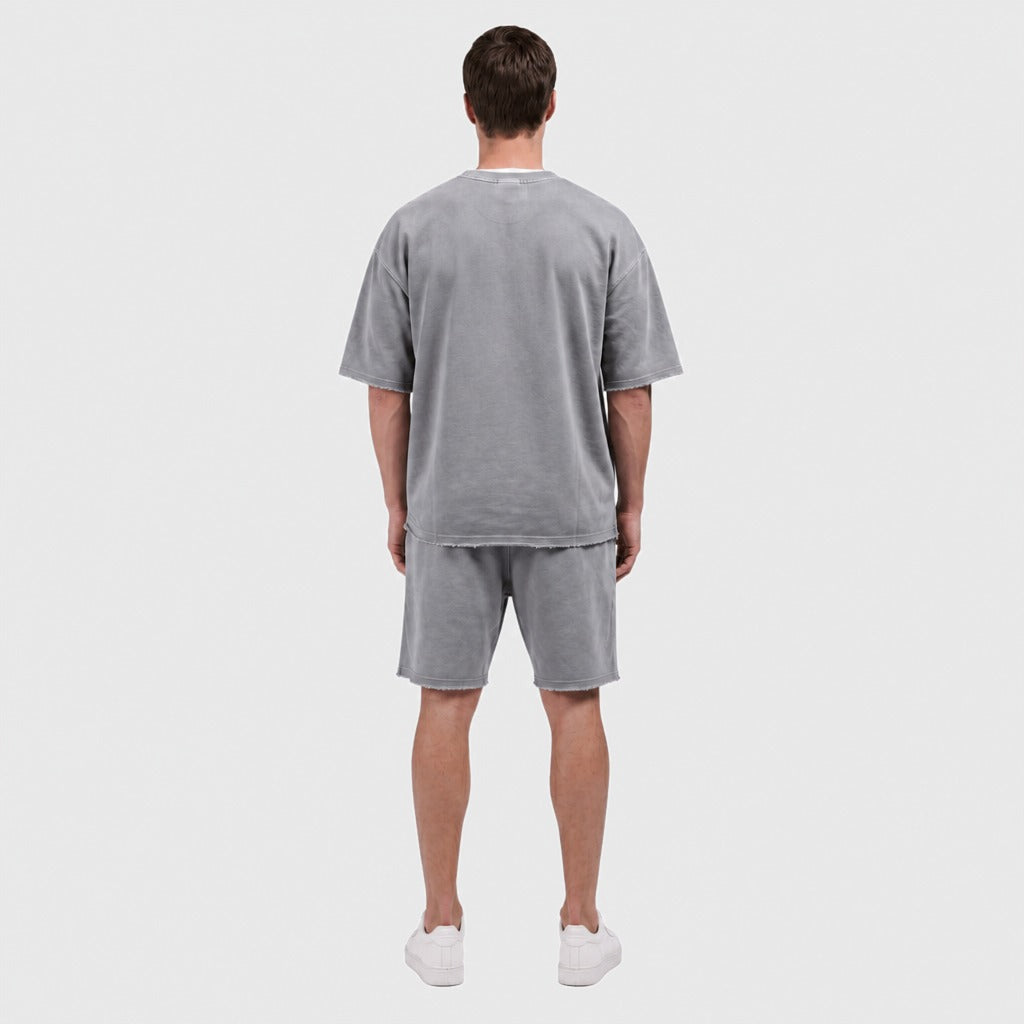 Men’s Cotton T-Shirt and Shorts Set Grey back