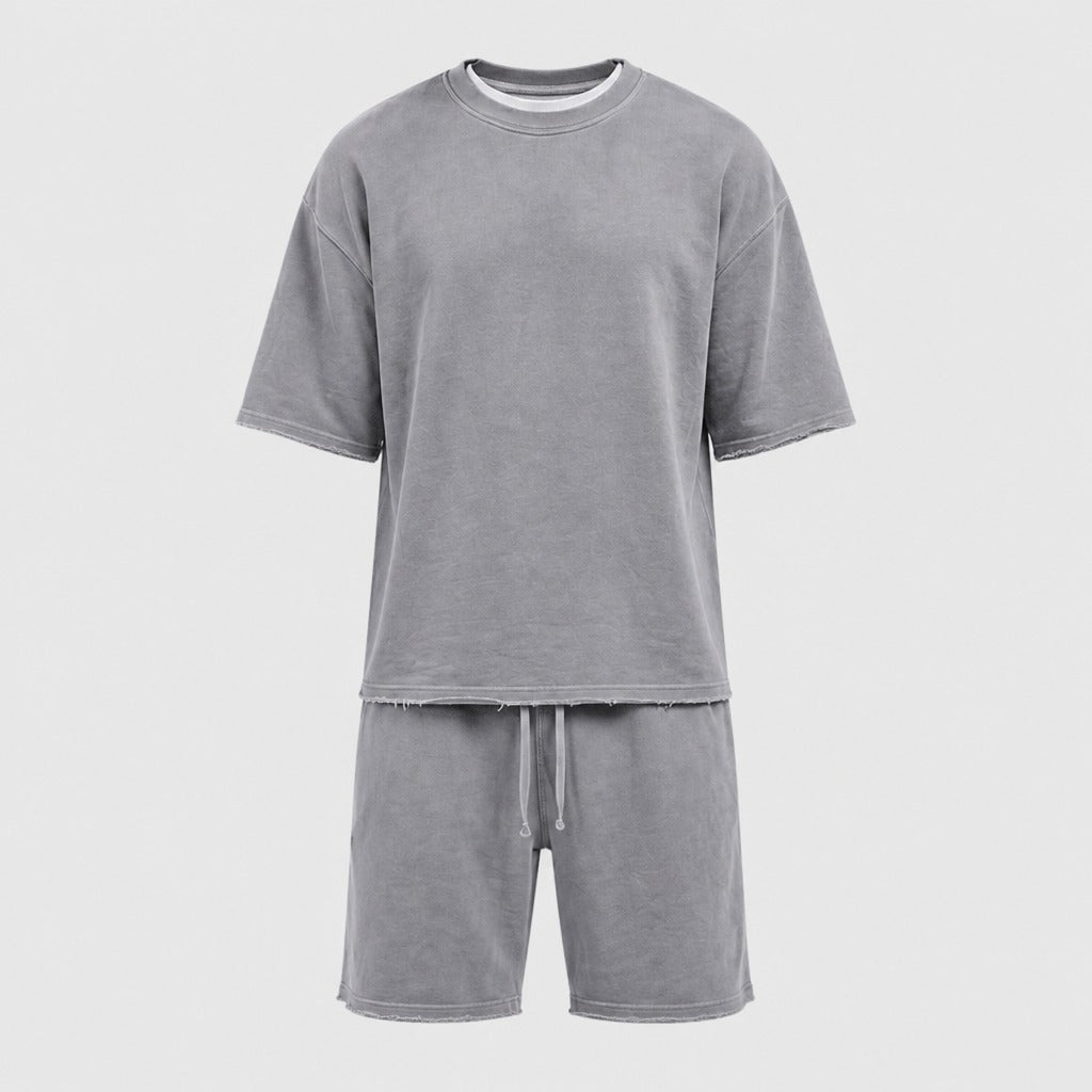 Men’s Cotton T-Shirt and Shorts Set Grey product front