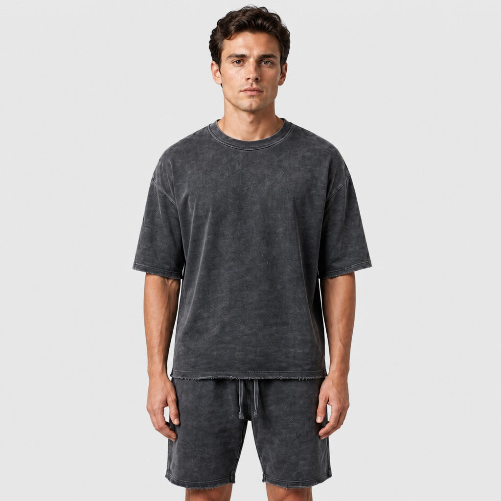 Men’s Cotton T-Shirt and Shorts Set Dark Grey