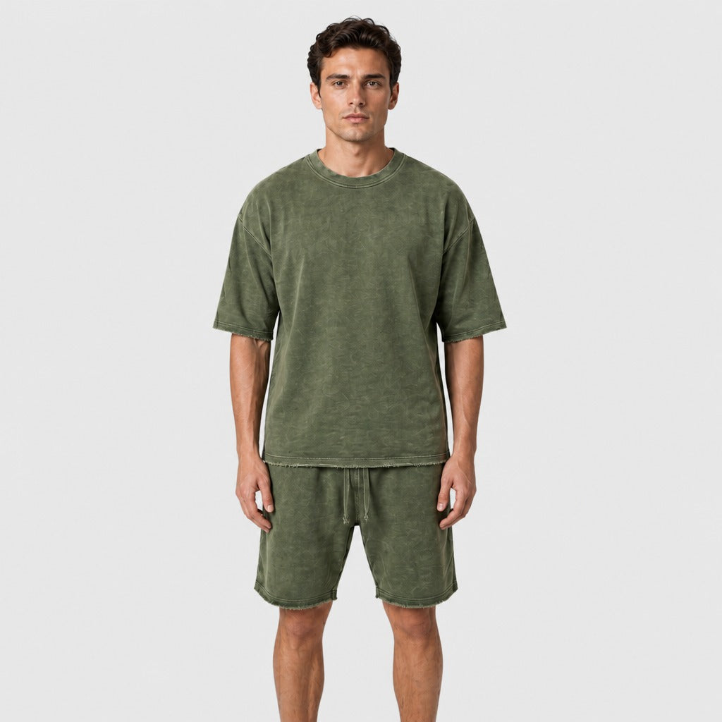 Men’s Cotton T-Shirt and Shorts Set Army Green