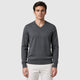 Men’s Cotton V-Neck Knit Jumper Dark Grey front