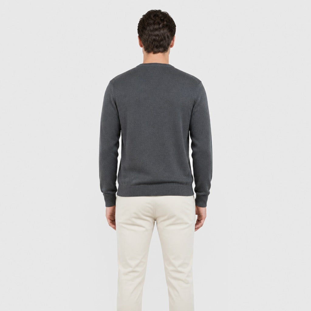 Men’s Cotton V-Neck Knit Jumper Dark Grey back