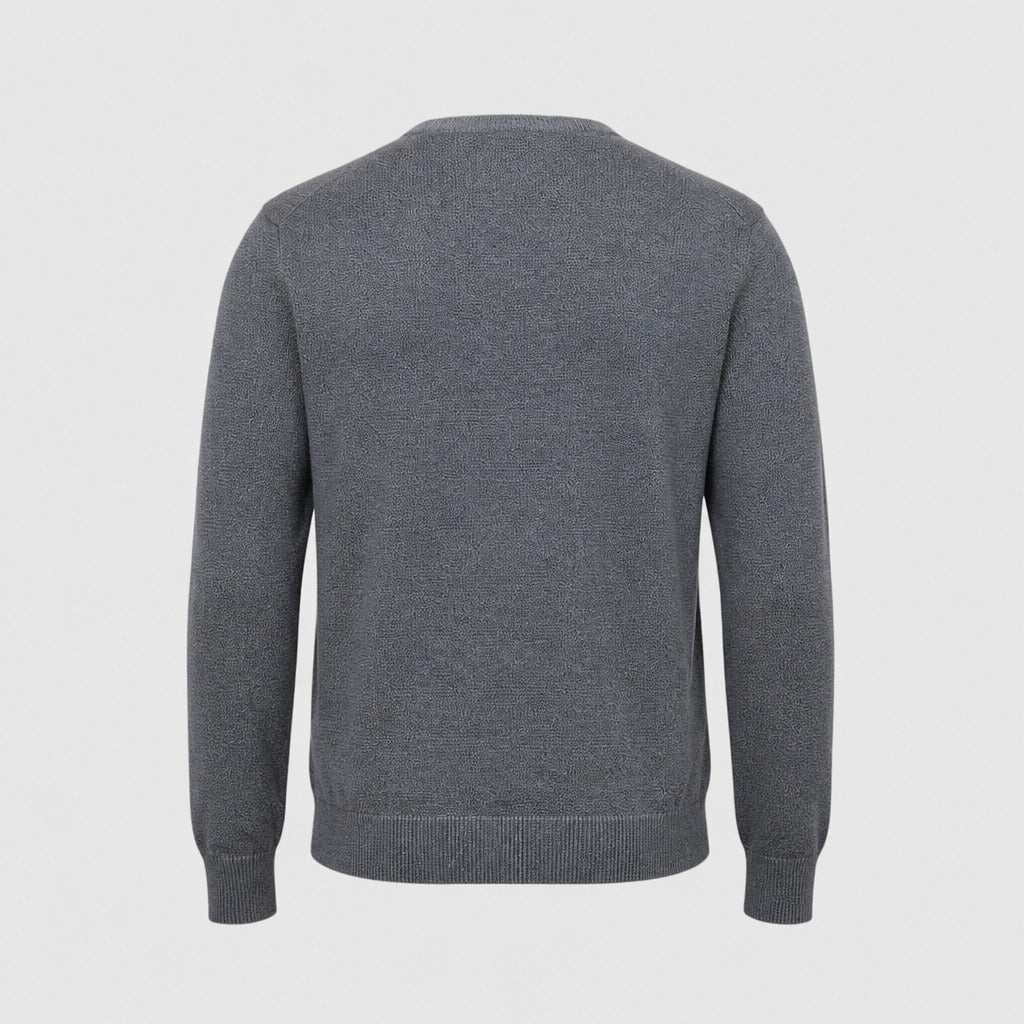 Men’s Cotton V-Neck Knit Jumper Dark Grey product back
