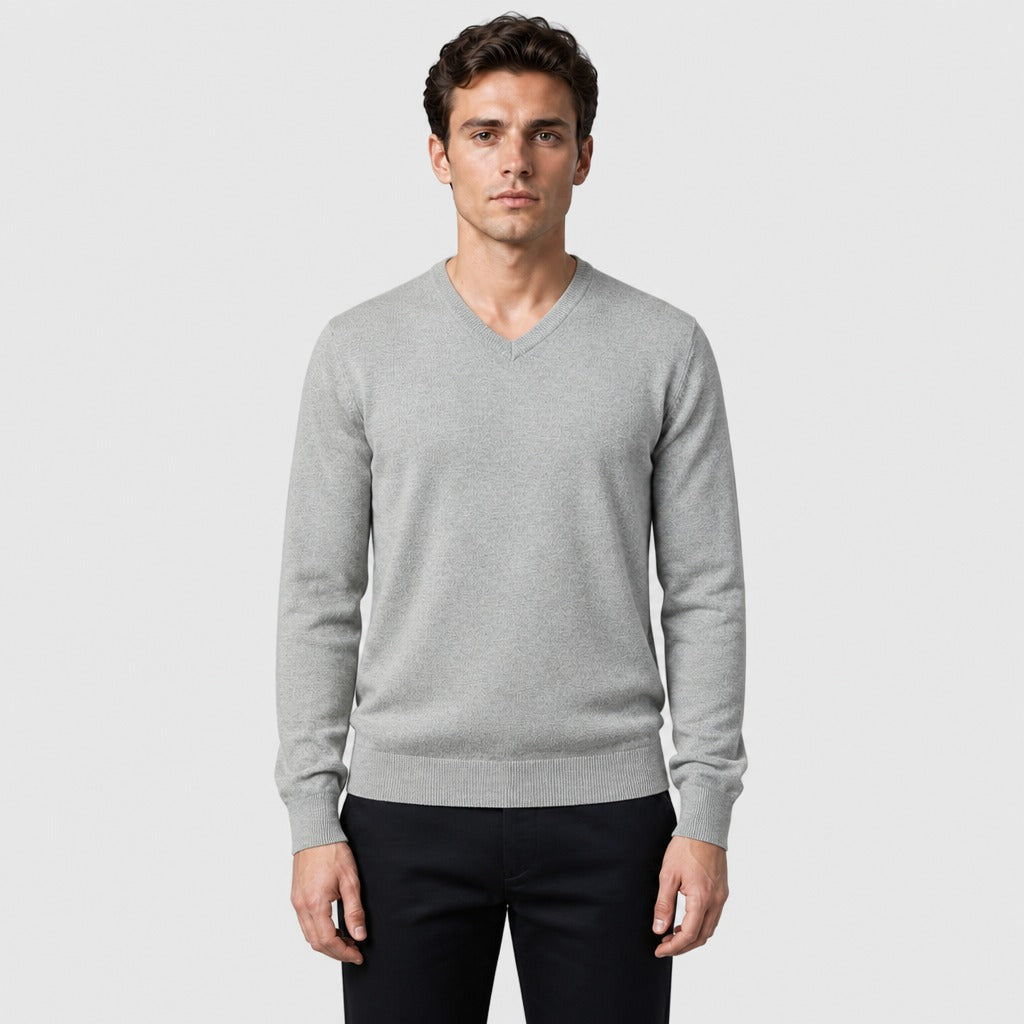 Men’s Cotton V-Neck Knit Jumper Light Grey