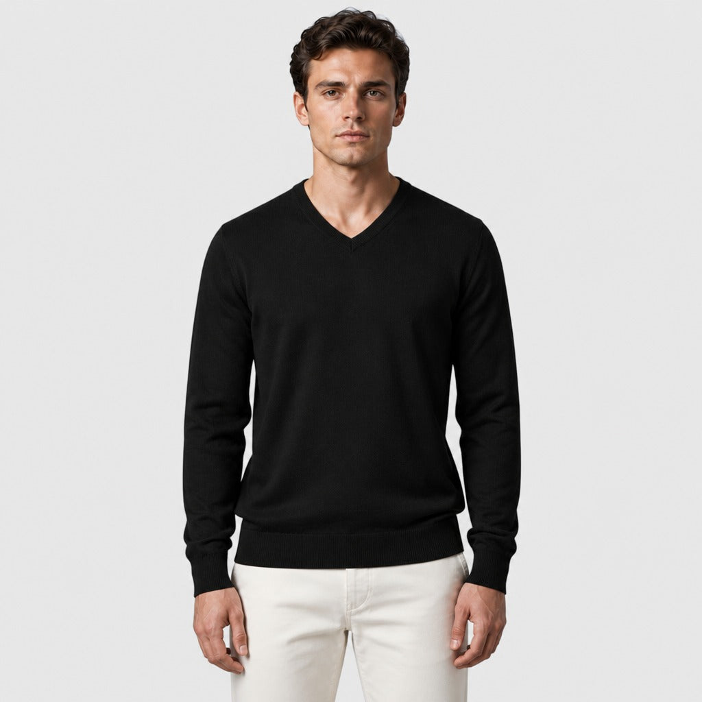 Men’s Cotton V-Neck Knit Jumper Black