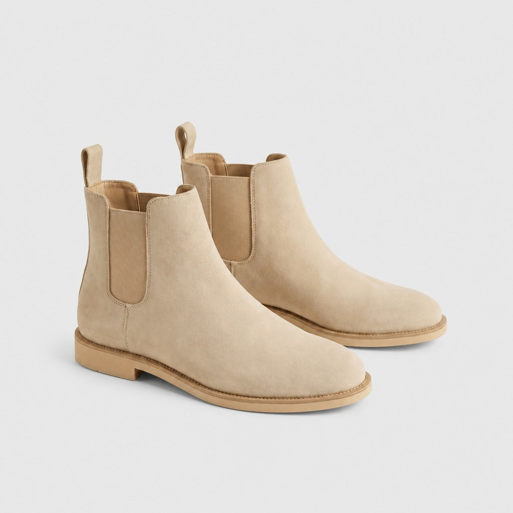 Men’s Cow Suede Chelsea Boots Beige pair